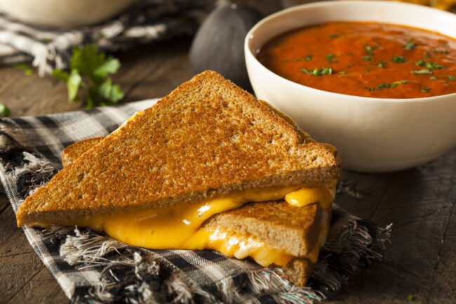 beer cheese grilled cheese with tomato soup